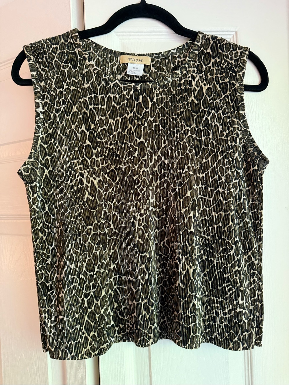 Vintage | Plissé | Leopard Print Sleeveless Blouse |Pleated | Y2K